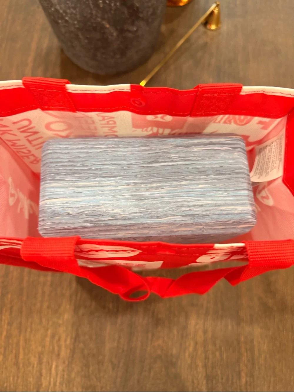lululemon athletica Lift and Lengthen Yoga Block - Marble Blue with Red tote bag